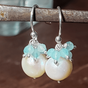 Pearl Earrings with Aquamarine
