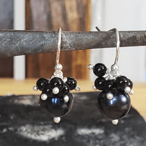 Blue Pearls with black obsidian