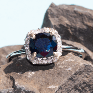 0.85ct Cushion Blue Sapphire engagement ring