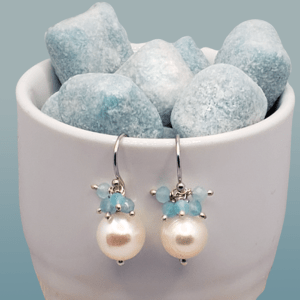 Pearl Earrings with Aquamarine