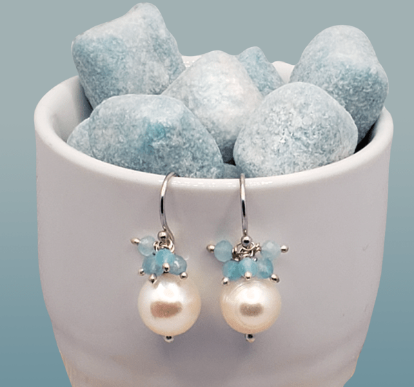 Pearl Earrings with Aquamarine