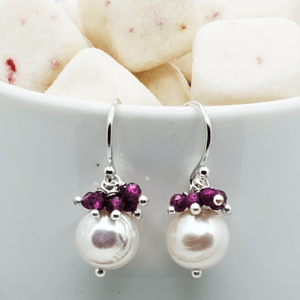 Pearl Earrings with Rubies