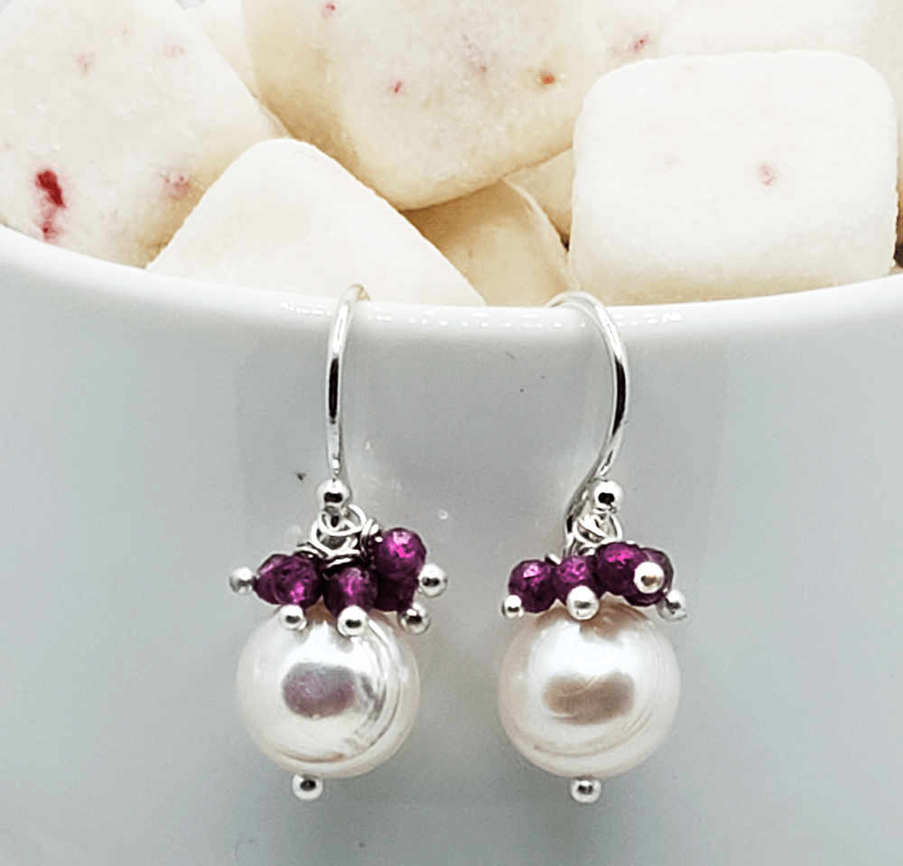 Pearl Earrings with Rubies