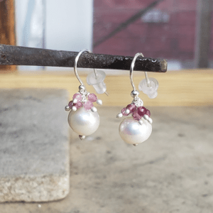 Pearl Earrings with Tourmalines