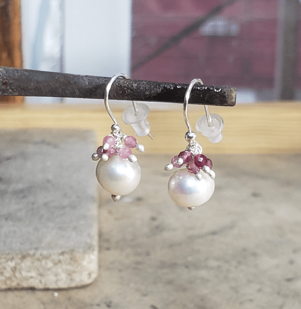 Pearl Earrings with Tourmalines